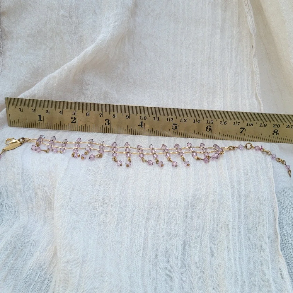 Vintage Y2K James Murray Signed Bracelet Purple Crystal Adj Chain Link Dainty‎